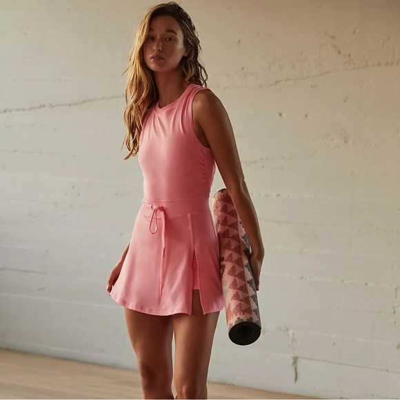Free People Movement Size L Easy Does It Tennis Dress Bubblegum Pink Sporty Gym - Picture 1 of 9